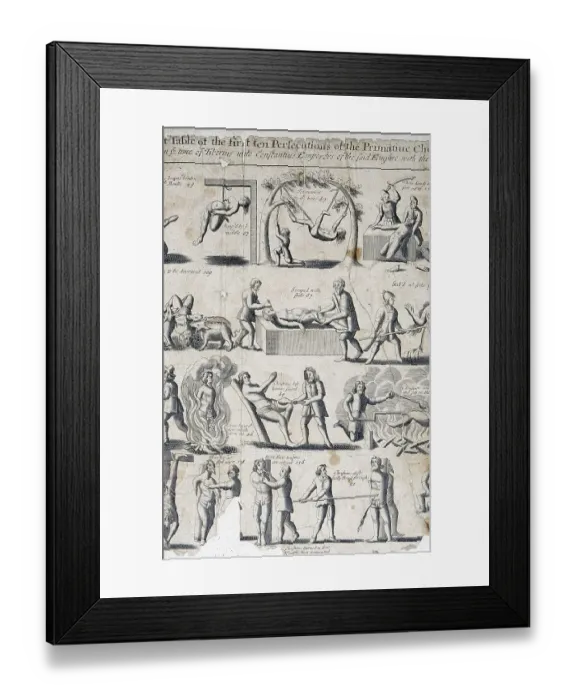 Framed Print : Illustrations from an early edition of Foxe's Book of Martyrs