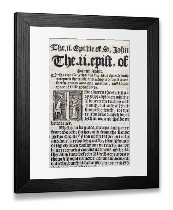 Framed Print : Text of II John from the 1551 Taverner's Bible