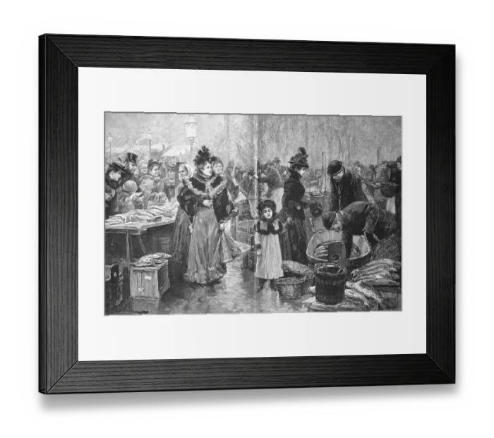 Framed Print : Fish market in Vienna, traders and customers of a market scene