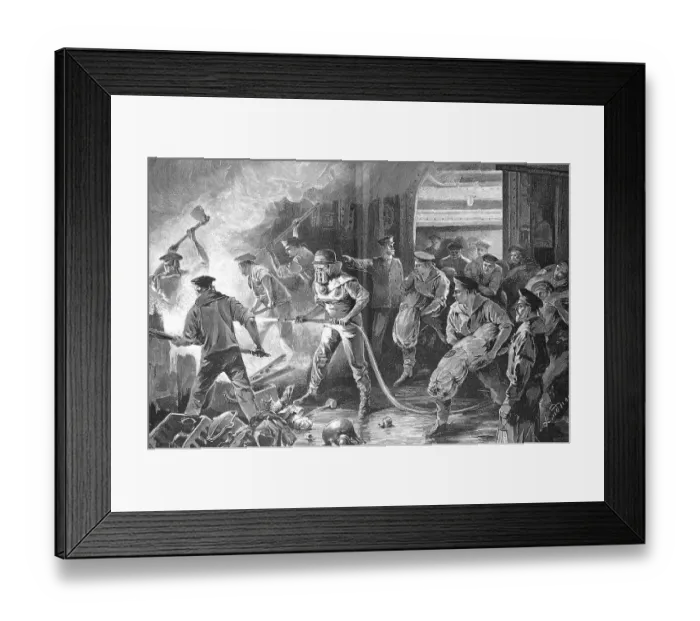 Framed Print : Fire on a merchant ship, the sailors trying to extinguish the fire Framed Print : Fire on a merchant ship, the sailors trying to extinguish the fire