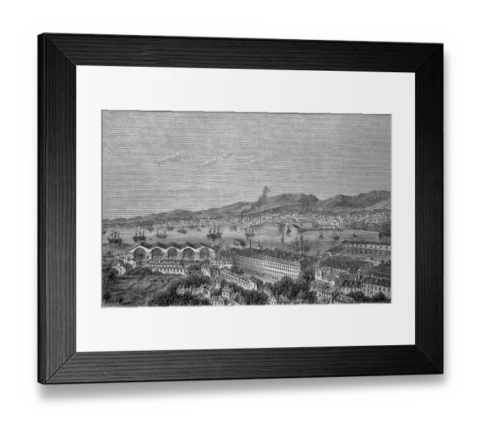 Framed Print : Port of Toulon, year 1870, digitally restored reproduction of an original 19th century painting