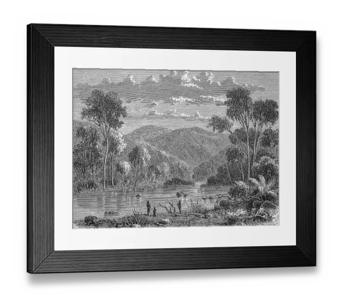 Framed Print : Landscape in the upper Mitta-Mitta in the British colony of Victoria Framed Print : Landscape in the upper Mitta-Mitta in the British colony of Victoria