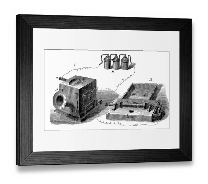 Framed Print : The first telephone, invented by Johann Philipp Reis in 1860