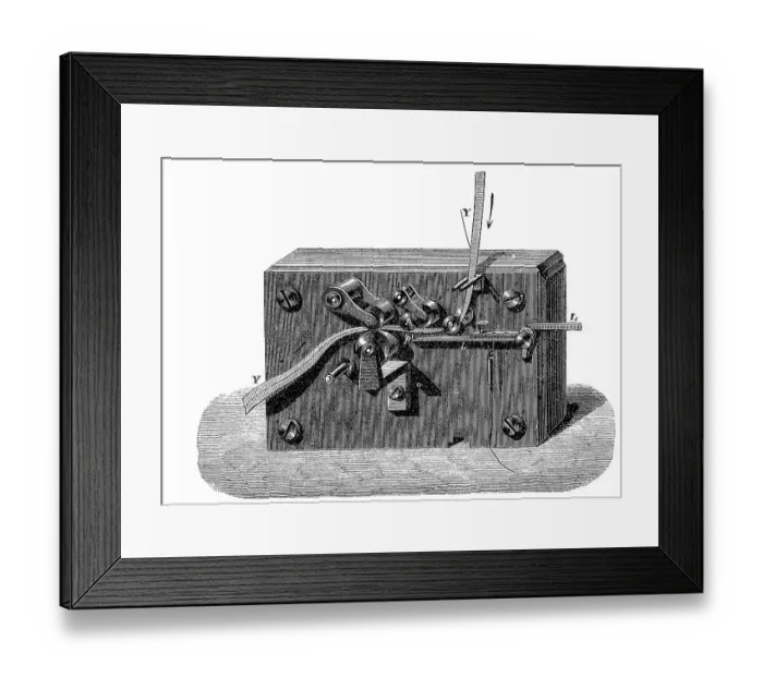 Framed Print : Writing telegraph, ca 1870, digitally restored reproduction of a 19th century original Framed Print : Writing telegraph, ca 1870, digitally restored reproduction of a 19th century original