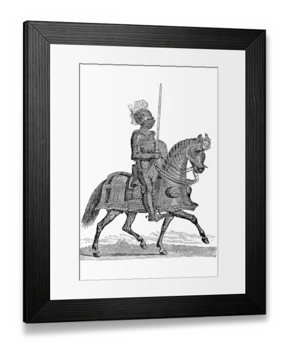 Framed Print : Knight in full ceremonial armour on horseback
