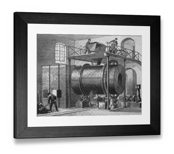 Framed Print : Melting furnace for the production of soda