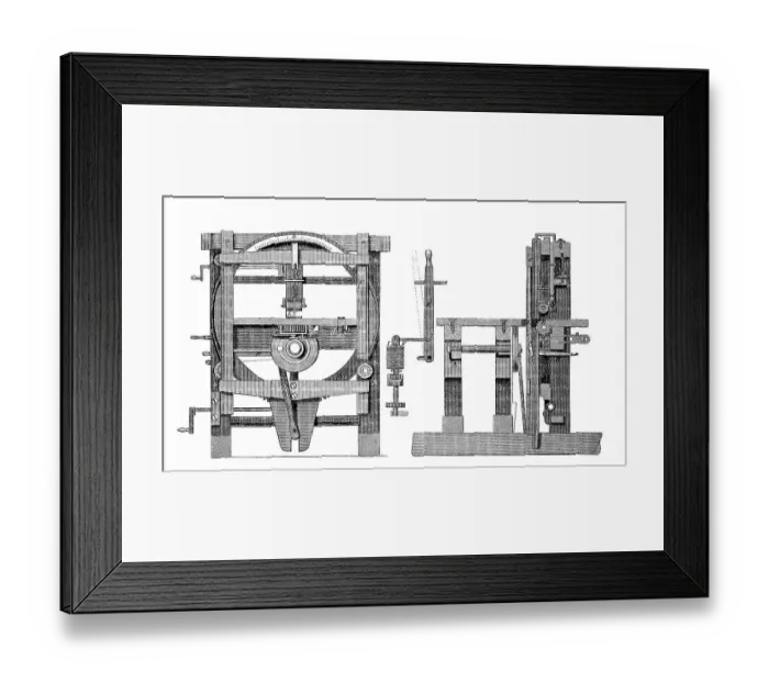 Framed Print : Construction of a machine that cuts wood into bends and sloping surfaces