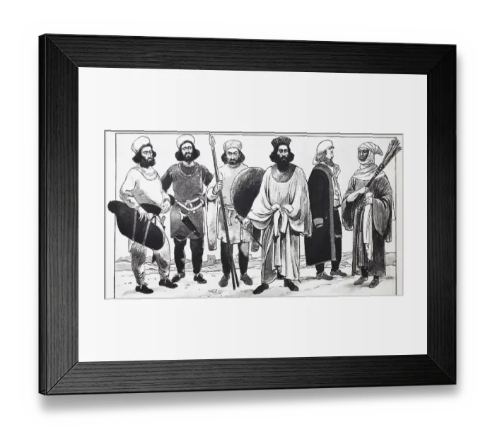 Framed Print : Clothing fashion in ancient Persia 6th - 5th century BC from left
