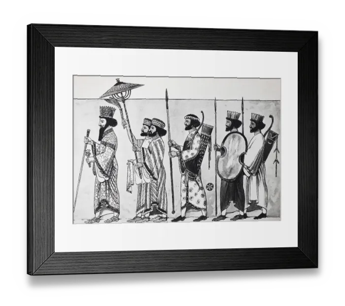 Framed Print : Clothing fashion in ancient Persia 6th - 5th century BC from left Framed Print : Clothing fashion in ancient Persia 6th - 5th century BC from left