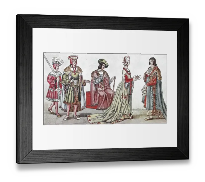 Framed Print : Clothing, from 1485-1510, peasant costumes Framed Print : Clothing, from 1485-1510, peasant costumes