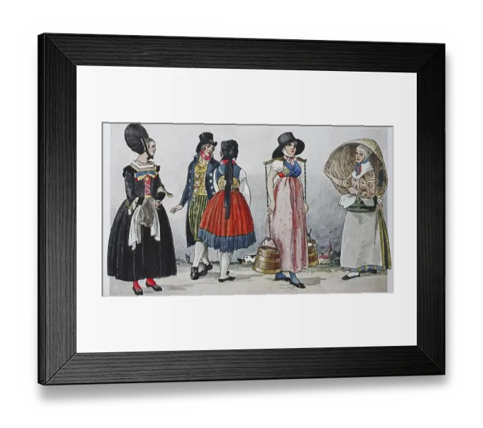 Framed Print : Fashion, clothing in Germany, traditional costumes in Holstein around the 19th century