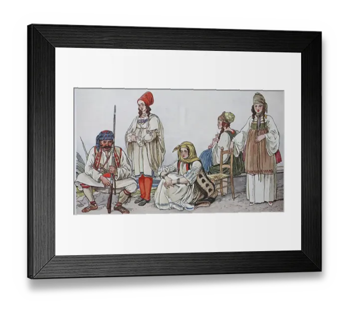 Framed Print : Fashion, c. 1800, from left, an Albanian woman Framed Print : Fashion, c. 1800, from left, an Albanian woman