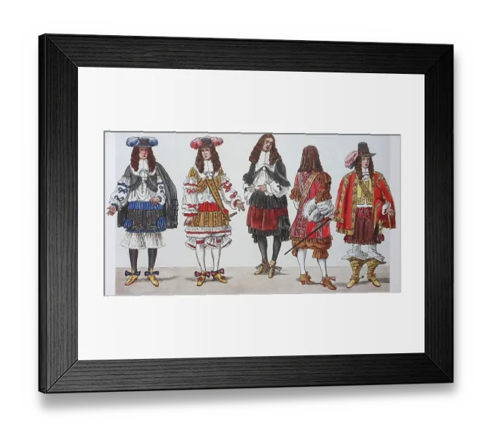 Framed Print : Fashion, clothing in France at the time of Louis XIV from left