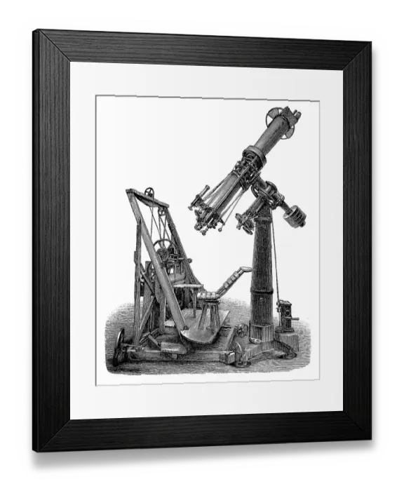 Framed Print : Observational astronomy in the 19th century: Heliometer and observation chair