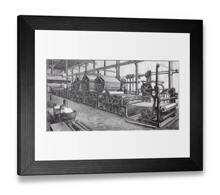 Framed Print : Machine for paper production in the 19th century: Fourdrinier machine