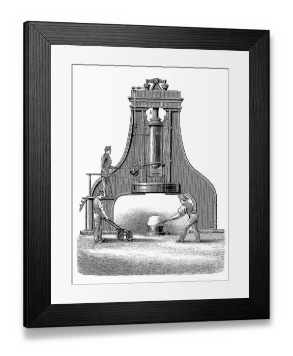 Framed Print : Single-frame steam hammer, condie steam hammer