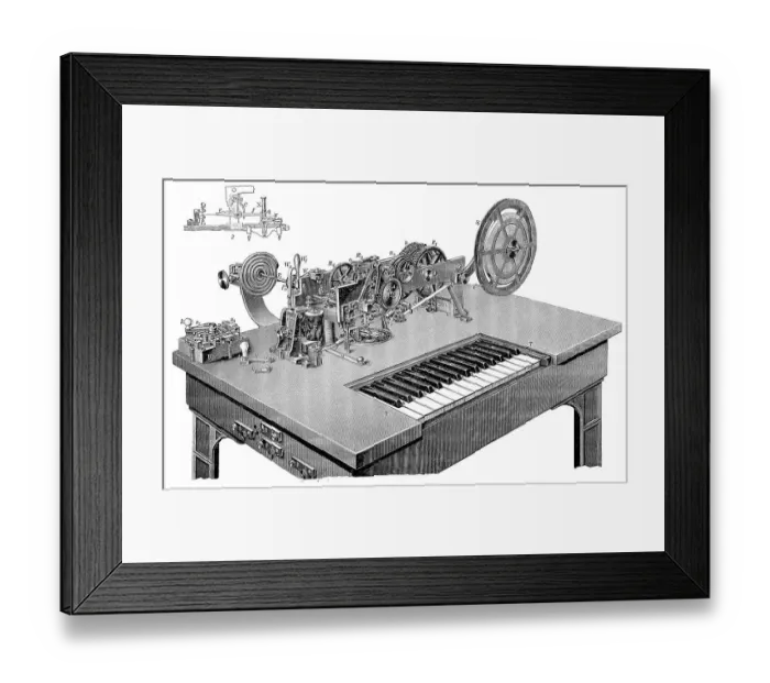 Framed Print : Telegraphy in the 19th century: Hughes electromotive printing telegraph from ca Framed Print : Telegraphy in the 19th century: Hughes electromotive printing telegraph from ca