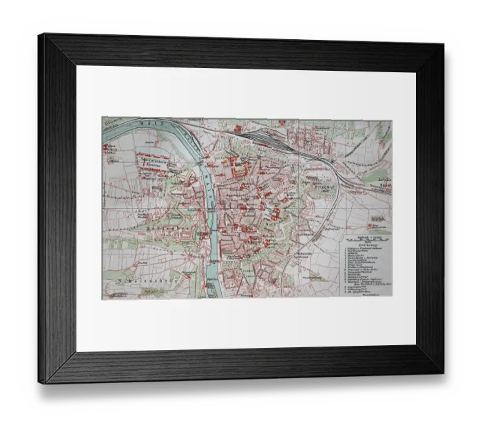 Framed Print : City map, 1892, Wuerzburg, Germany Framed Print : City map, 1892, Wuerzburg, Germany