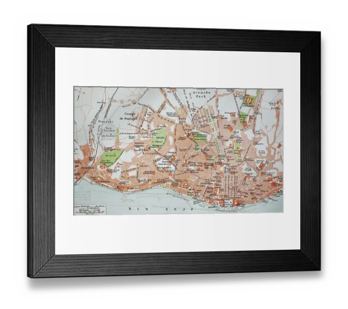 Framed Print : City map, 1892, Lisbon, Portugal