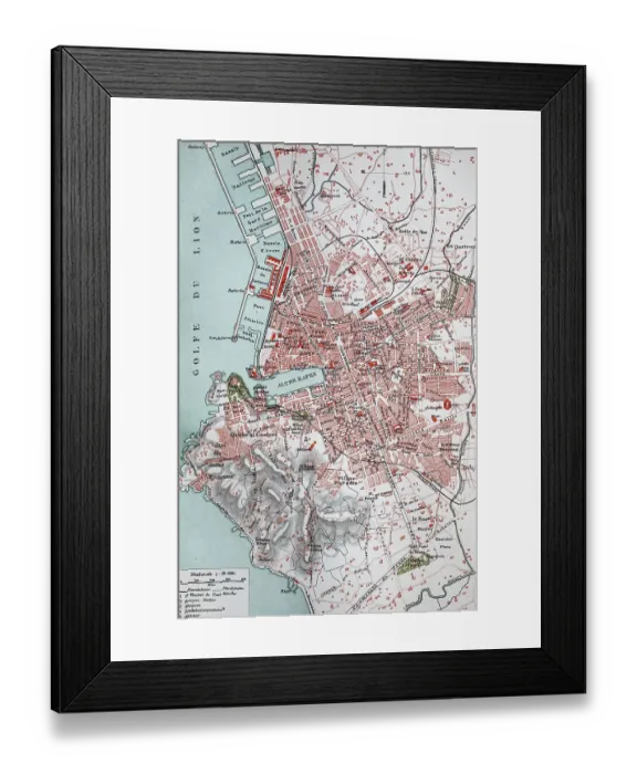 Framed Print : City map, 1892, Marseille, France