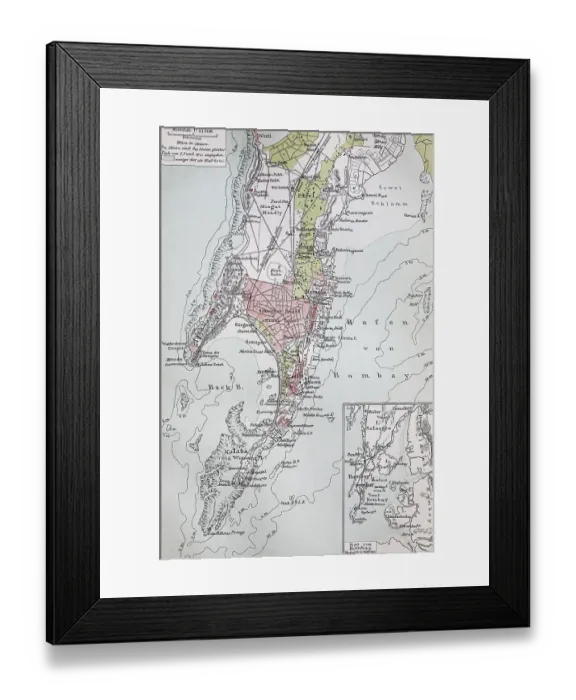 Framed Print : Stadtplan, city map from the year 1892: Bombay Framed Print : Stadtplan, city map from the year 1892: Bombay