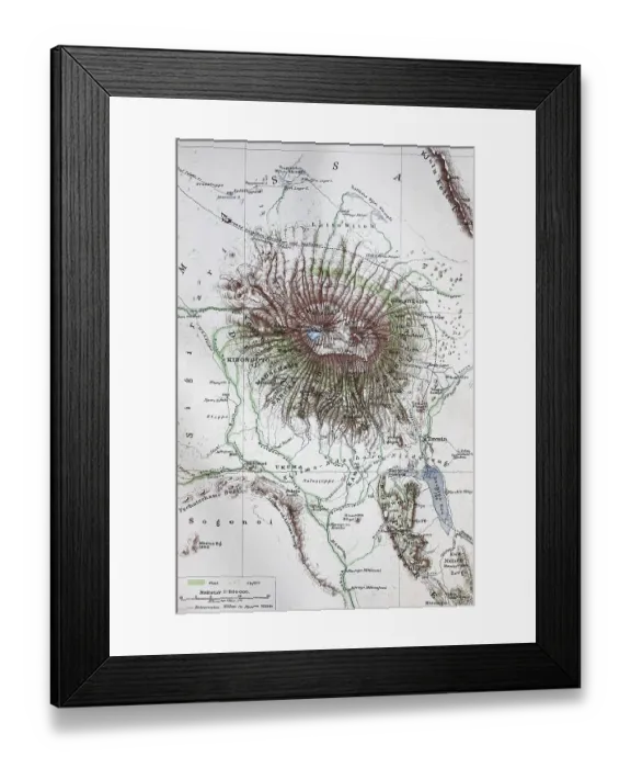Framed Print : Landkarte, map from the year 1892: Mount Kilimanjaro