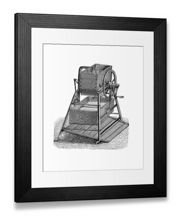 Framed Print : Gold mining 1890, sorting machine for gold sand