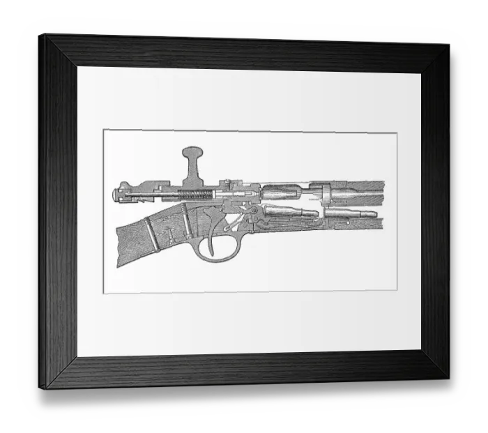 Framed Print : Small arms 1895: French rifle M86 in front of completion of opening Framed Print : Small arms 1895: French rifle M86 in front of completion of opening