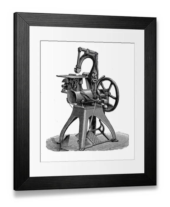 Framed Print : Bookbinding machines 1890: wire stitching machine for foot operation
