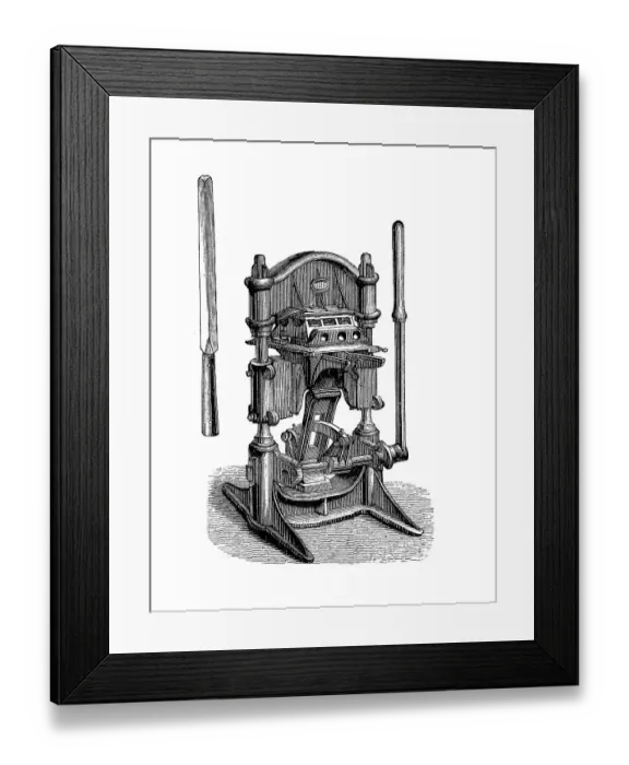 Framed Print : Bookbinding machines 1890: gold knife