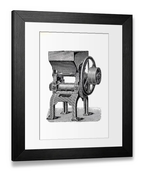 Framed Print : Machinery for processing tobacco 1890: ribbed rolling mill Framed Print : Machinery for processing tobacco 1890: ribbed rolling mill