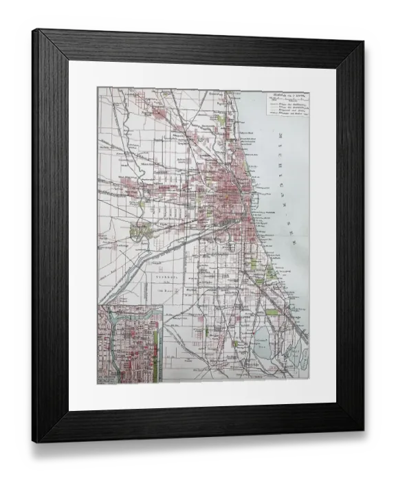 Framed Print : City map of Chicago, 1895, digitally restored reproduction of an original 19th-century map
