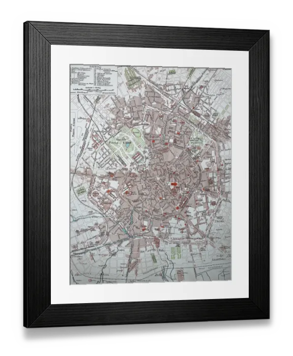 Framed Print : City map of Milan, Italy, 1895 Framed Print : City map of Milan, Italy, 1895