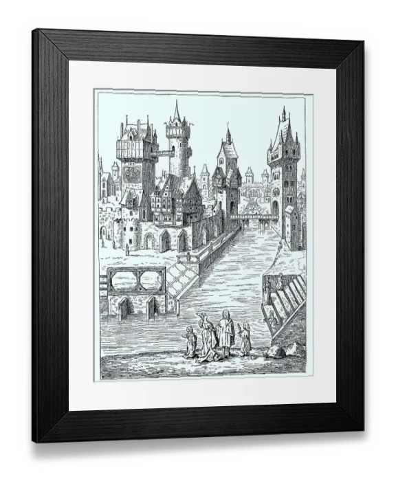 Framed Print : Scene in a town in the XVth century