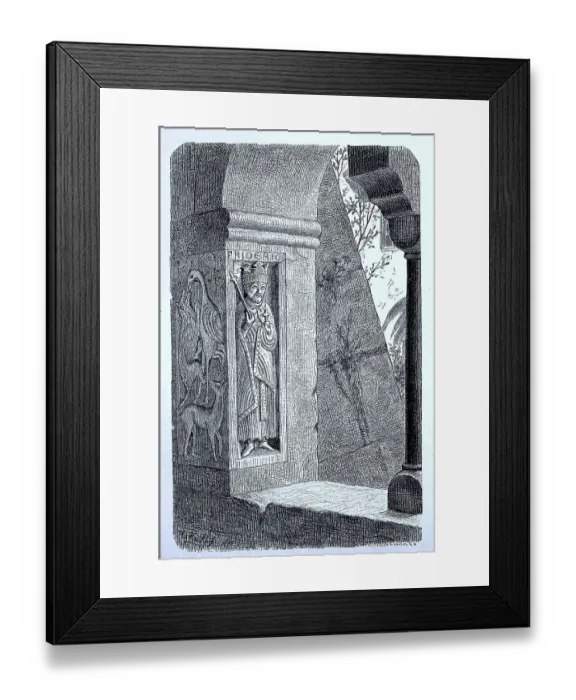 Framed Print : Stone portrait of Frederick Barbarossa on the cornerstone of a window in the cloister of the monastery of St