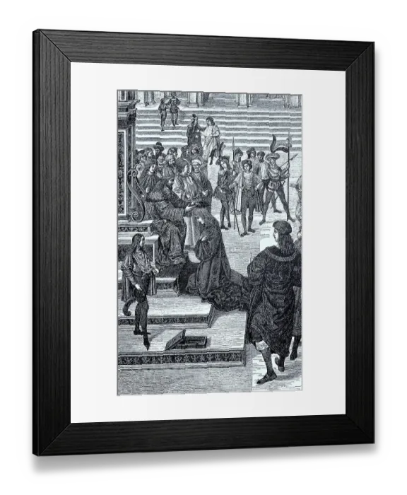 Framed Print : Frederick III presents the wreath of poetry to Aeneas Silvius Piccolomini Framed Print : Frederick III presents the wreath of poetry to Aeneas Silvius Piccolomini