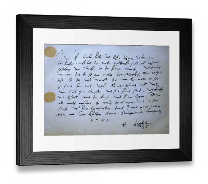 Framed Print : A handwritten letter from Martin Luther to his housewife Katharina dated 18 September 1541