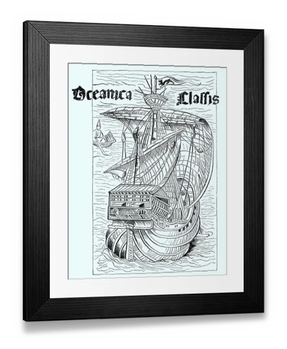 Framed Print : Drawing of a Spanish ship from the time of the discovery of America around 1492