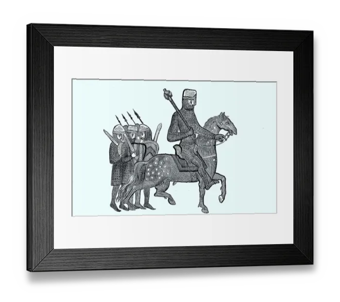Framed Print : Knight with retinue, digital improved reproduction of an original print 1880