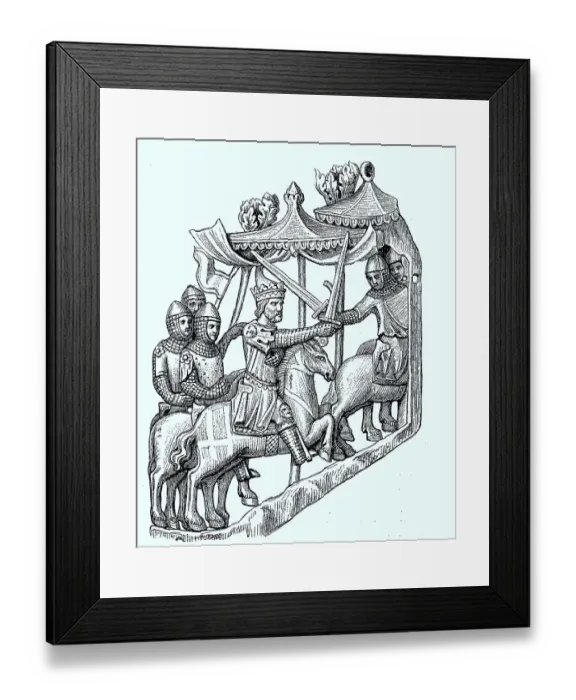 Framed Print : Ivory carving showing King Adolf in a melee at the end of the 13th century