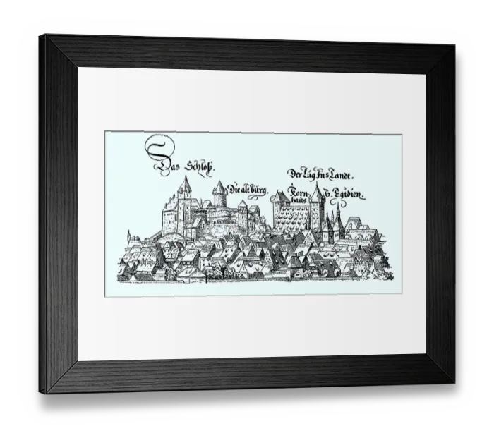 Framed Print : Illustration of the old castle and houses of Nuremberg