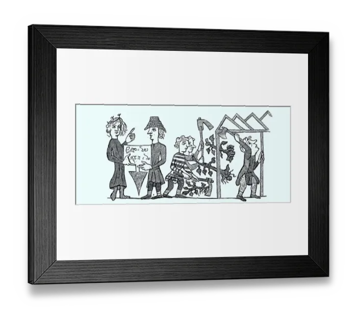 Framed Print : Peasants found a new village, the village lord gives the master builder the right of inheritance from a deed Framed Print : Peasants found a new village, the village lord gives the master builder the right of inheritance from a deed