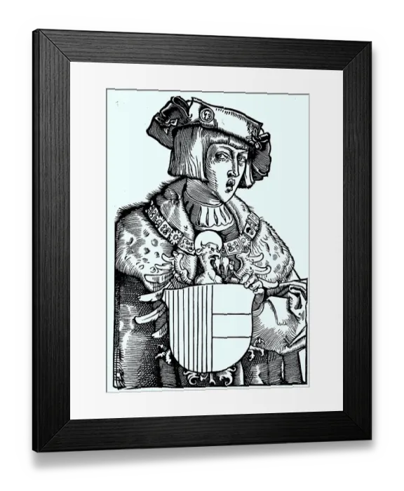 Framed Print : A woodcut portrait of Charles V by Albrecht Duerer from 1521