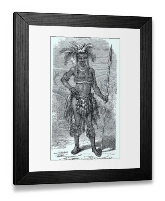 Framed Print : Young Zulu Kaffir in state suit in 1878 Framed Print : Young Zulu Kaffir in state suit in 1878