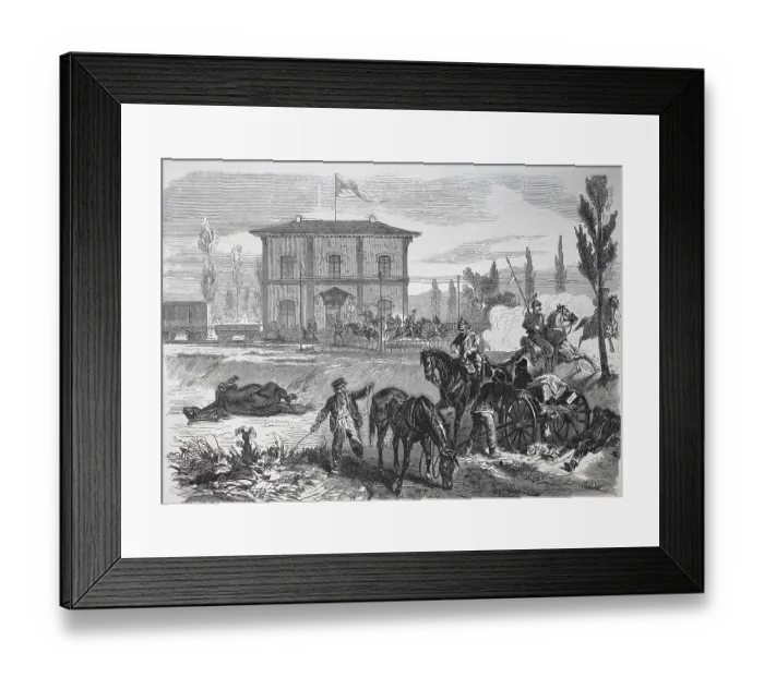 Framed Print : Soldiers with the horses after the bivouac in Courcelles on the morning of 16 August Framed Print : Soldiers with the horses after the bivouac in Courcelles on the morning of 16 August