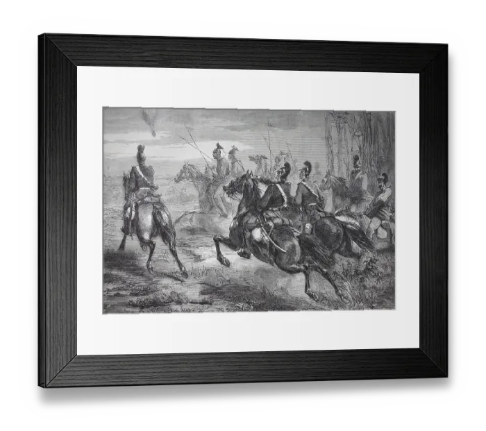 Framed Print : Bavarian chevau legionnaires and Uhlans pursuing a French balloon mail