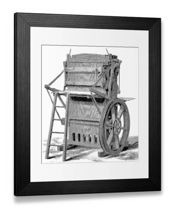 Framed Print : American baler for pressing loose products such as cotton