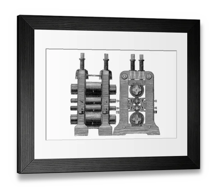 Framed Print : Various views of a sheet metal rolling machine Framed Print : Various views of a sheet metal rolling machine