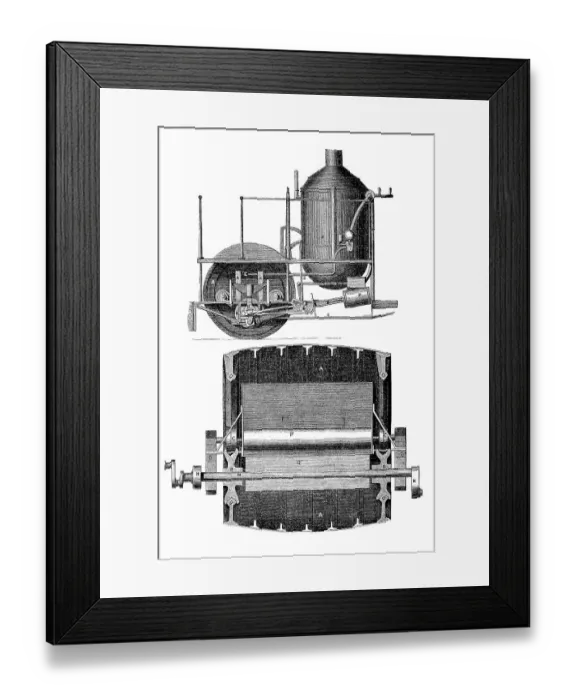 Framed Print : Construction drawings of the steam traction engine by Simon Stevens
