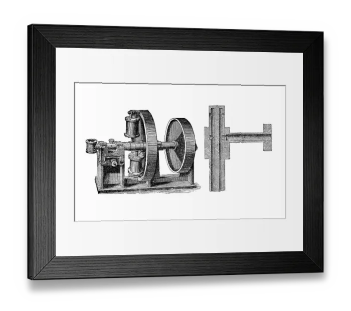 Framed Print : Drawing of an American rotary cylinder steam engine